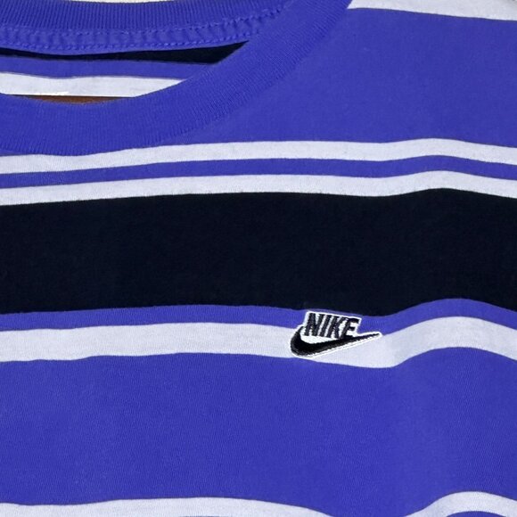Nike Striped Purple Black Crew Neck Graphic T Shirt Men L Black Logo Prep Retro - Picture 2 of 11